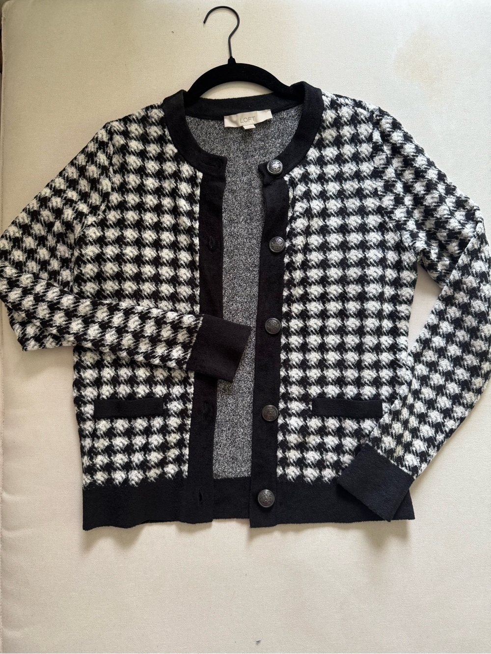LOFT houndstooth Crewneck Cardigan